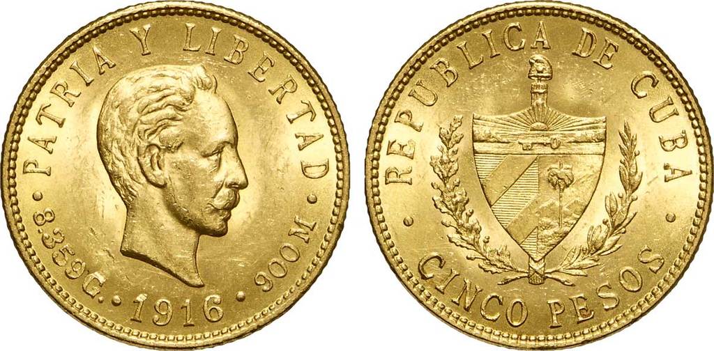 5 Pesos en or à l'effigie de José Marti