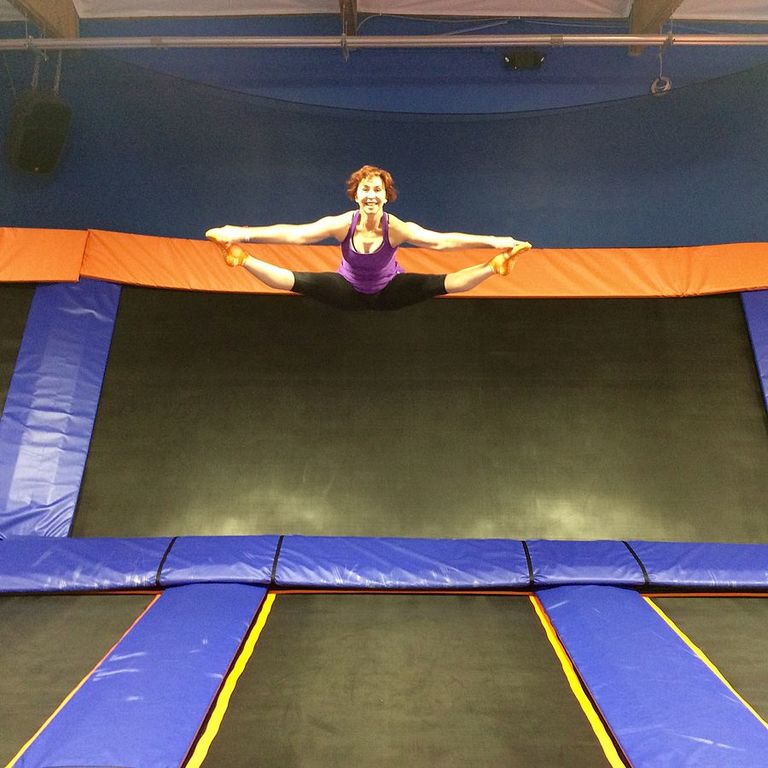 Dian Nissen jumping at a trampoline park