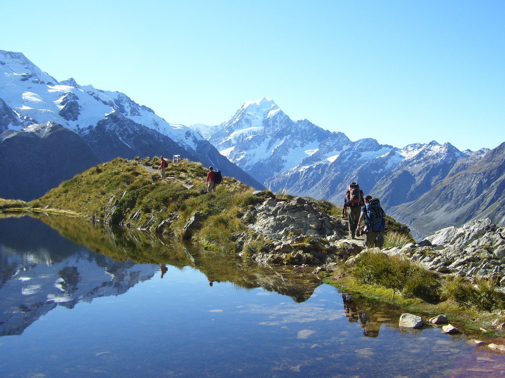 Tramping or hiking in Aoraki Mount Cook National Park.