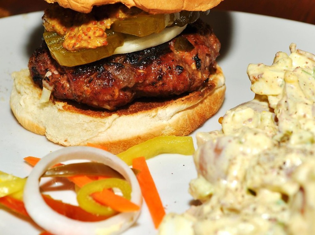 Mmm...grilled burger and tater salad