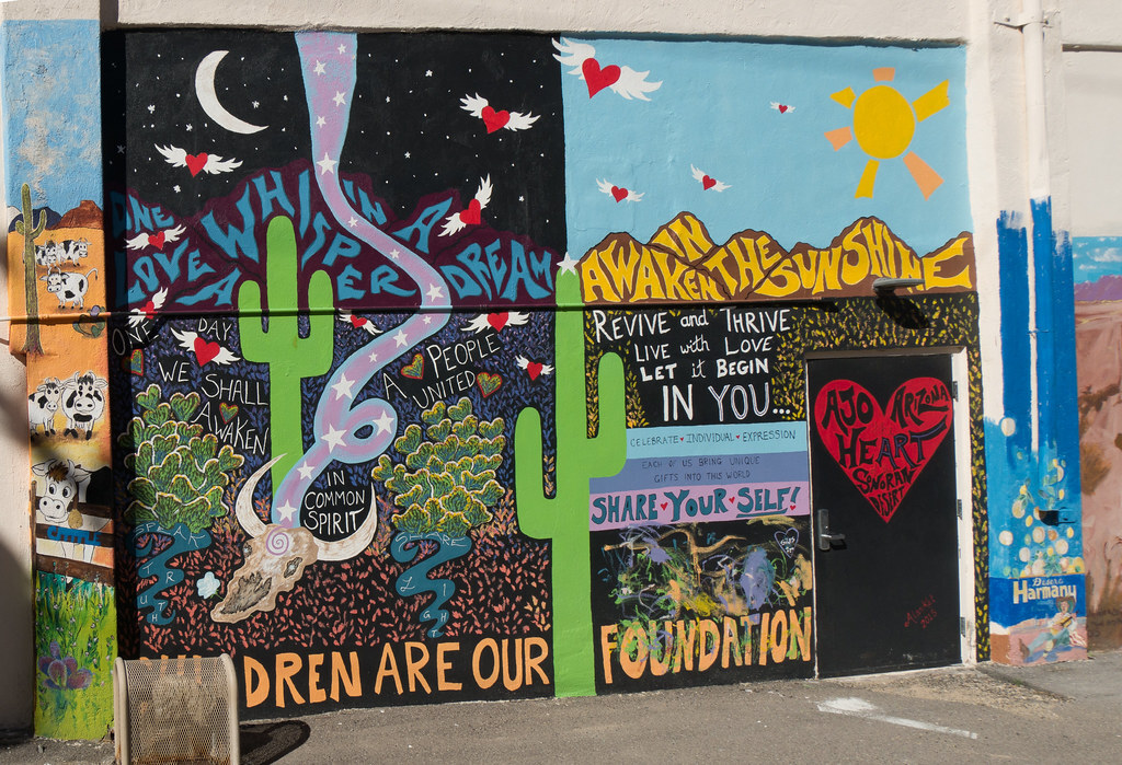 Day and Night Mural with Heart and Sharing Theme - Sonoran Desert