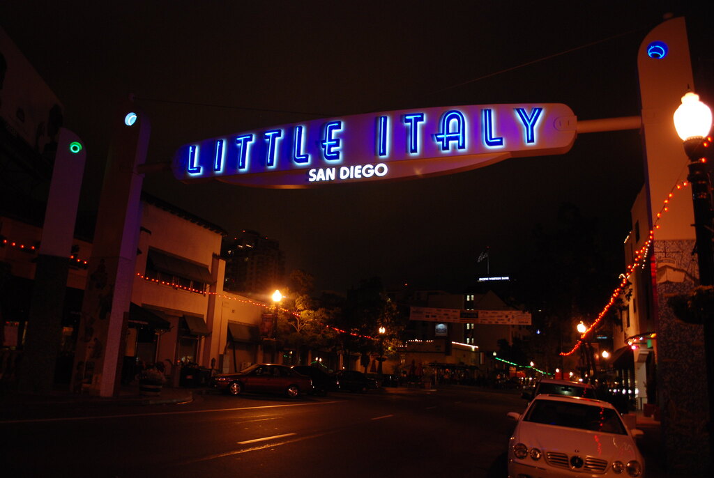 A Late Night Walk Around San Diego's Little Italy:  Little Italy Monument Sign 2