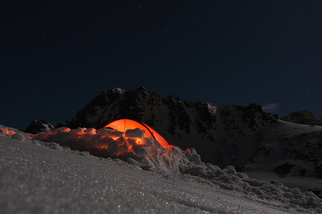Camping at night. Chugach State Park, Chugach Mountains, Alaska