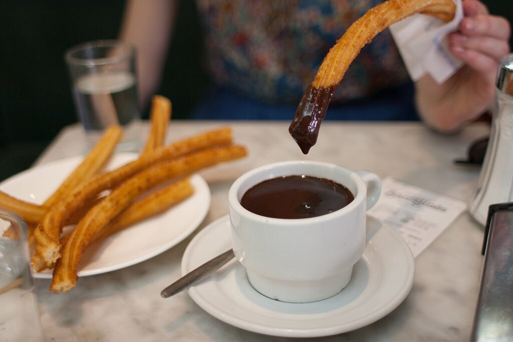 Churros with dark chocolate dip
