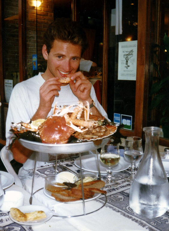 Dairn pigging out in Dieppe, France 1997