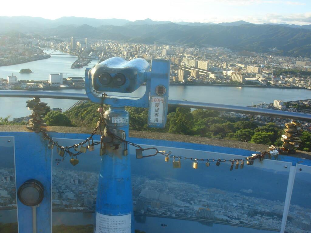 Love padlocks, Observation deck, Godaisan Prefectural Park, Kochi, Japan, Oct 2012