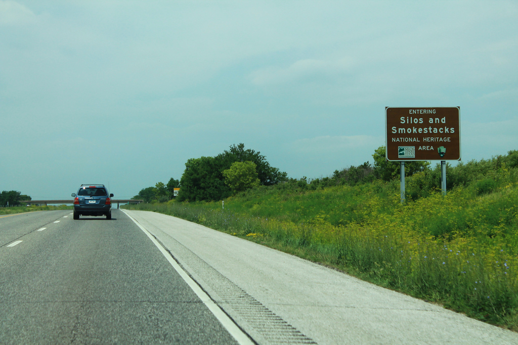 I-80 West Iowa - Silos and Smokestacks Sign