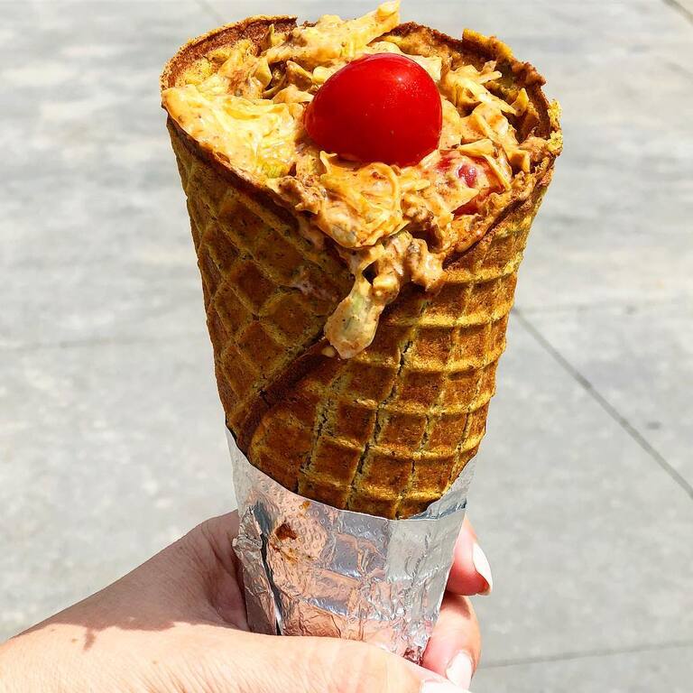 street food in toronto | falafel waffle cone