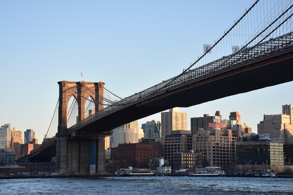 Brooklyn Bridge and Downtown Brooklyn at sunset