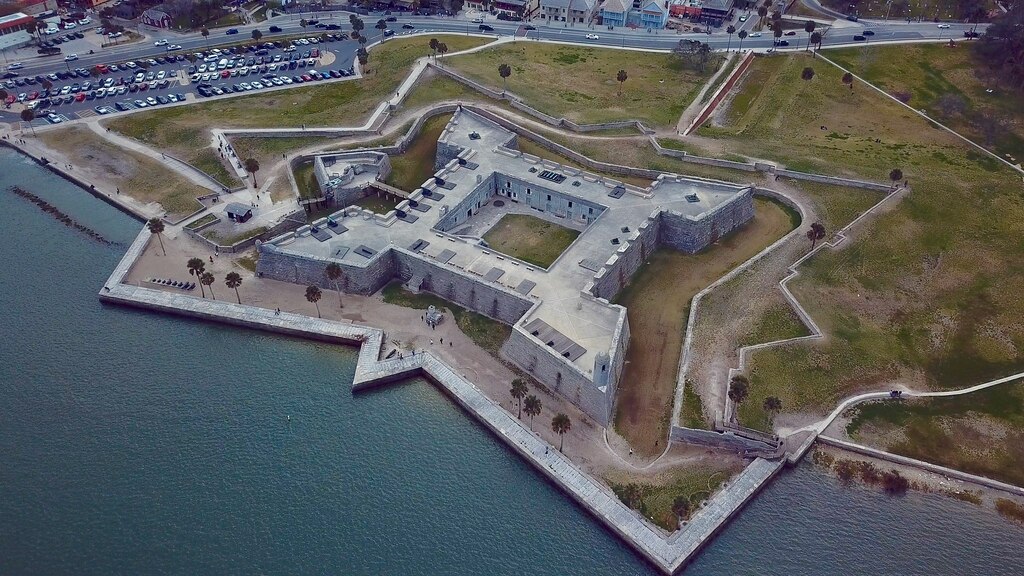 Aerial view over the Matanzas Bay of Castillo de San Marcos St. Augustine, Florida