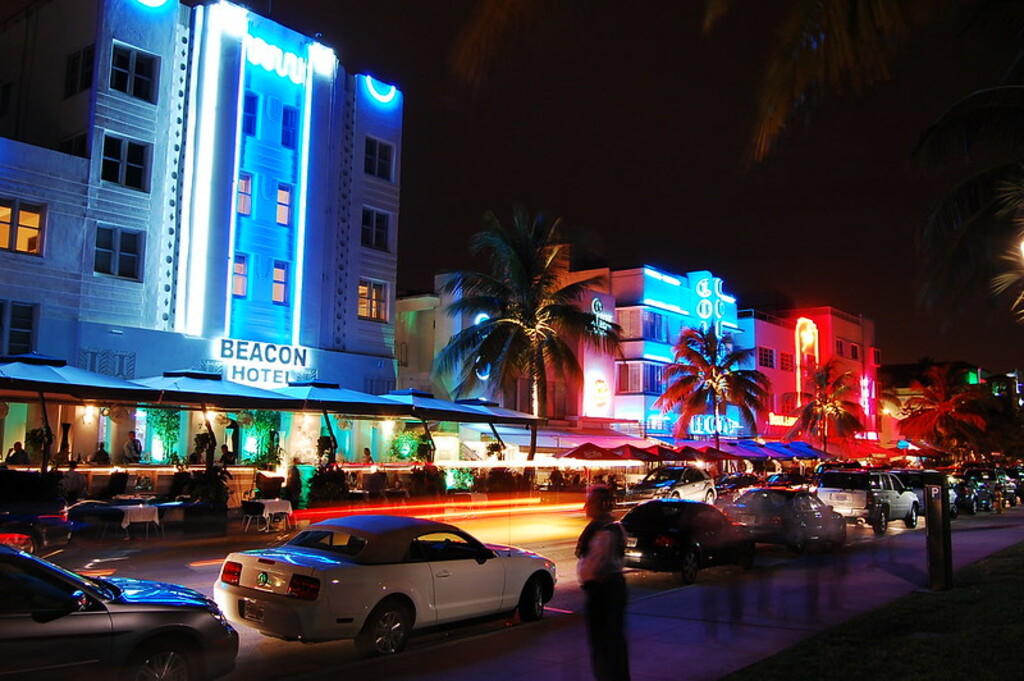 Vibrant Art Deco District at Night