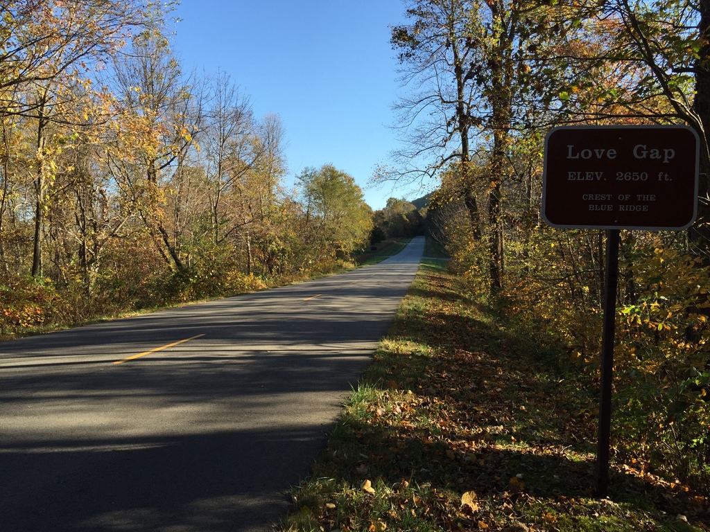 2016-10-24 09 35 19 View north along the Blue Ridge Parkway at Love Gap along the border of Augusta County, Virginia and Nelson County, Virginia