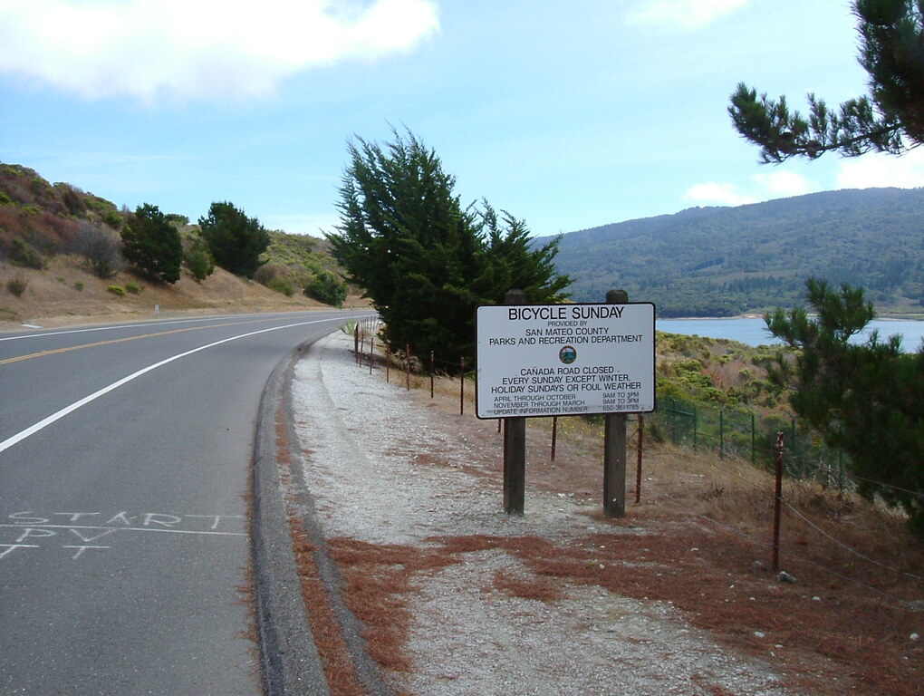 Bicycle Sunday sign on Canada Road in San Mateo County