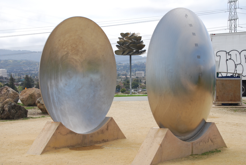 Sound reflectors, hilltop art, Seal Point Park, City of San Mateo, California