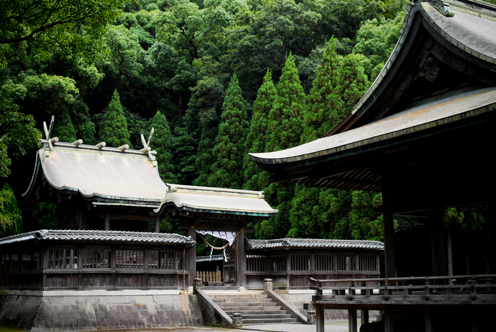 A traditional Japanese buddhist temple hidden in the woods near Kagoshima, Japan, East Asia