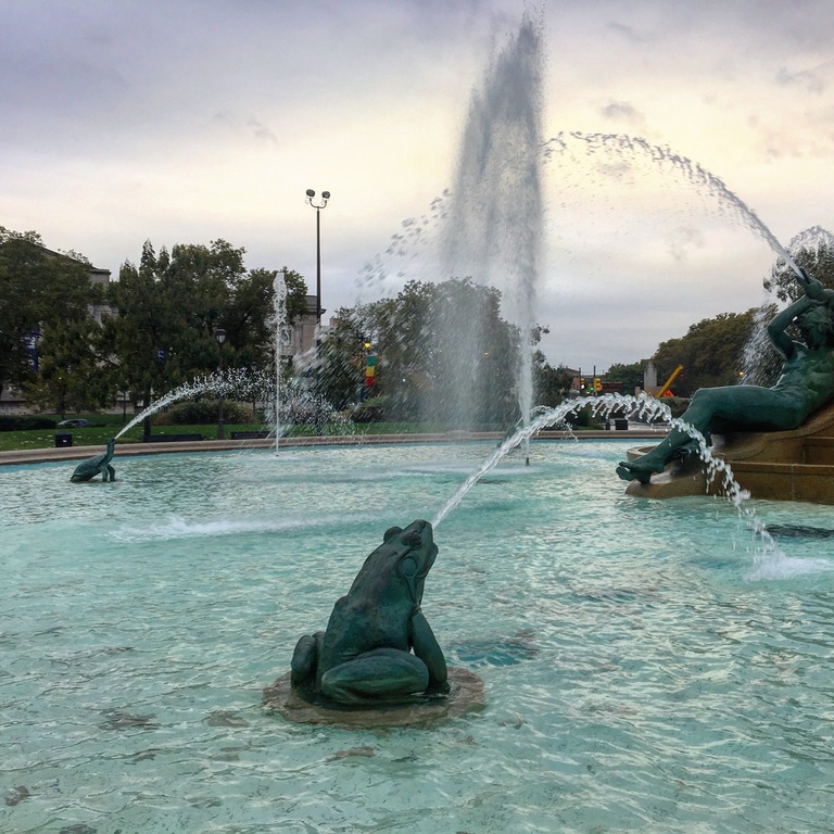 Frog in Logan Square fountain Philadelphia