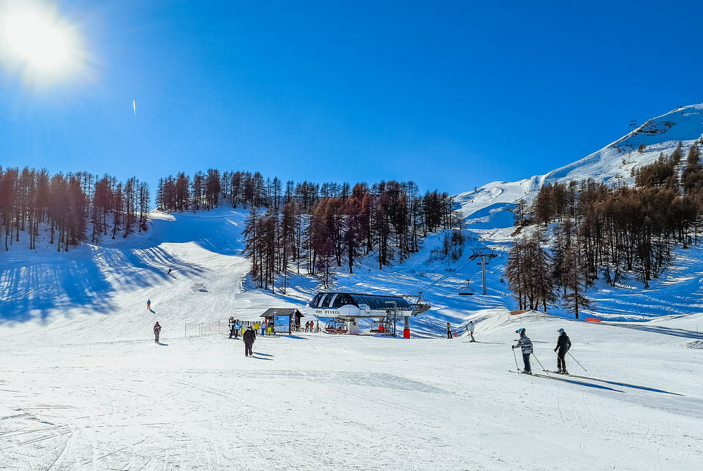 Sunny day at ski resort