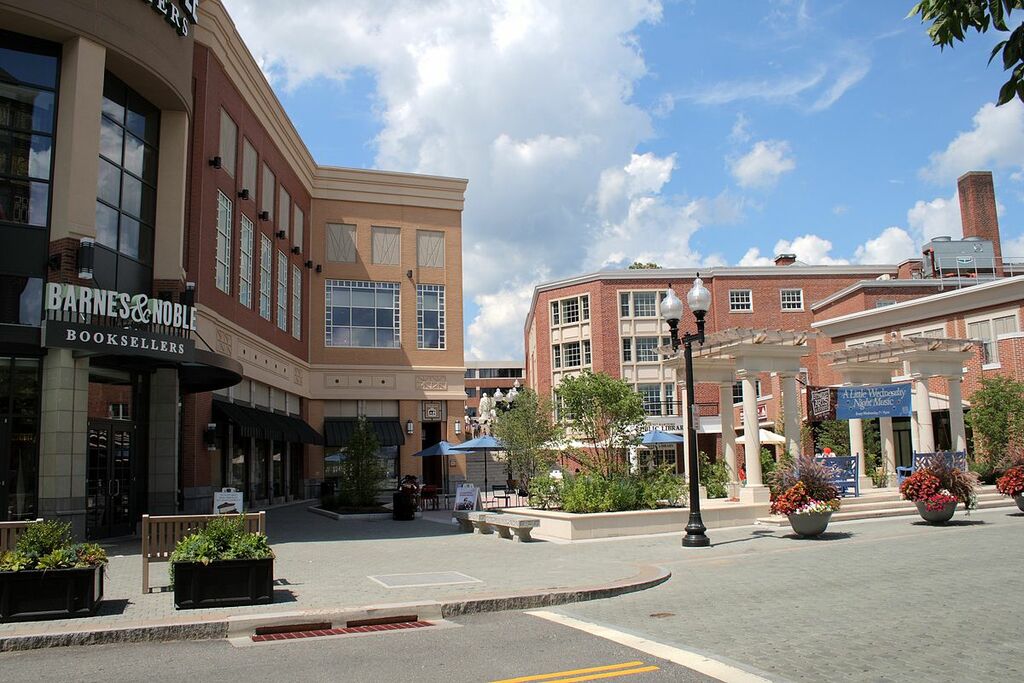 Outside the library at Blue Back Square in West Hartford, Connecticut, August 10, 2008