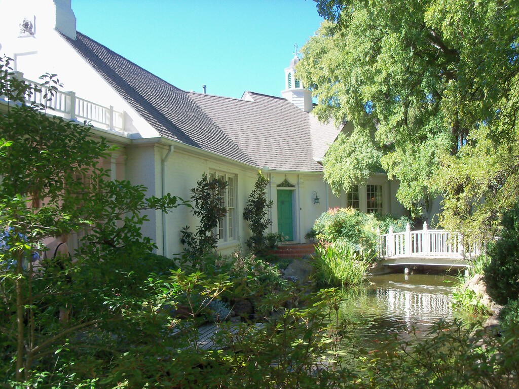 Mansion looking NW across koi pond