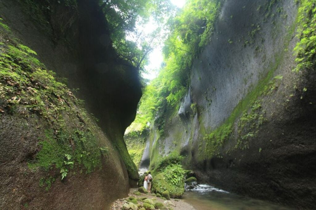 由布川渓谷では緑豊かな渓谷美を