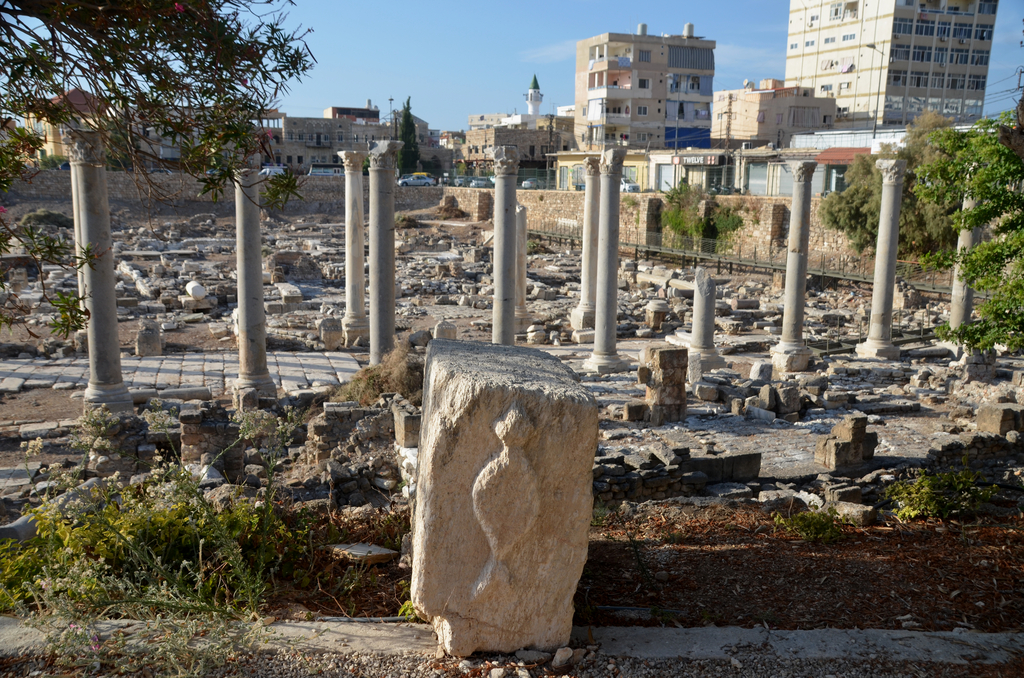 The commercial area bordered by a paved Roman-Byzantine road, Al-Mina site, Tyre, Lebanon