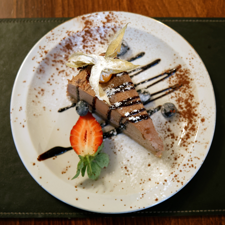 Chocolate cheesecake at the White Hart Inn, Moreton, Essex, England