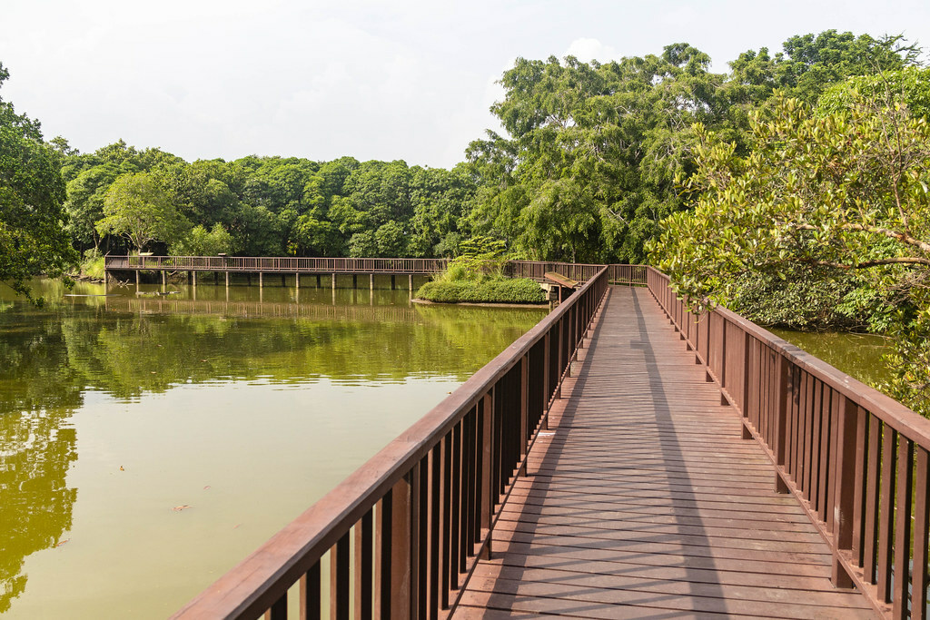 Walkway over the lake at Bang Kachao's Sri Nakhon Khuean Khan Park And Botanical Garden in Bangkok 1