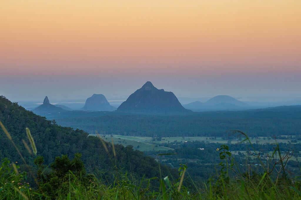 Sunset over the Glasshouse Mountains