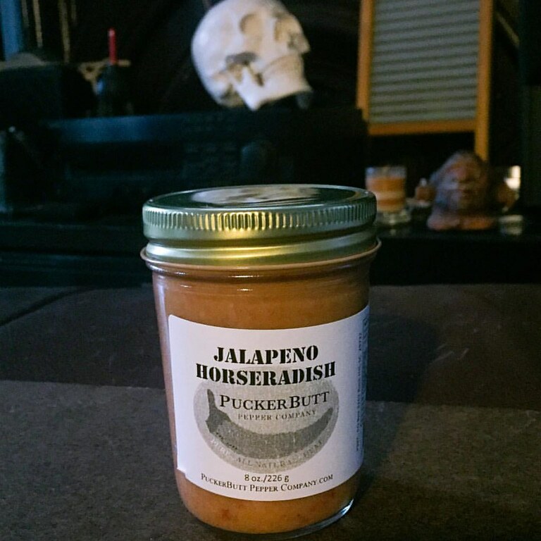 Jalapeno Horseradish from Puckerbutt Pepper Company outta South Carolina. Three ingredients: Horseradish, vineger & pepper. Good , fresh tasting stuff. Can't wait to use it on a burger. #puckerbuttpeppercompany #horseradish #jalapeno #hotsauce #peppersauc