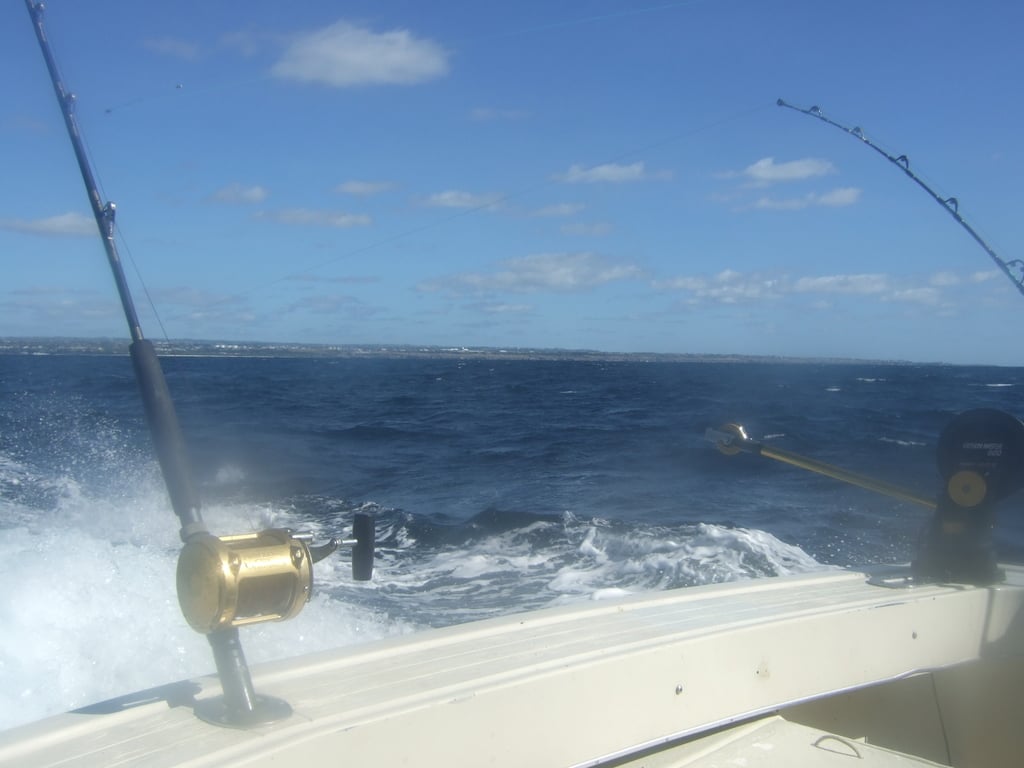 Charter boat rod fishing off the airport