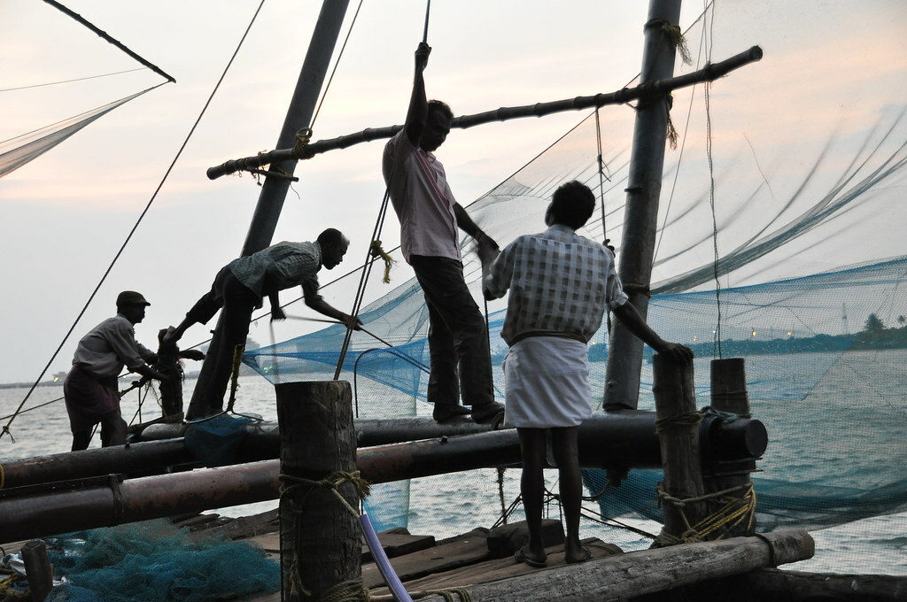 It takes four to six men to operate one of these Chinese fishing nets