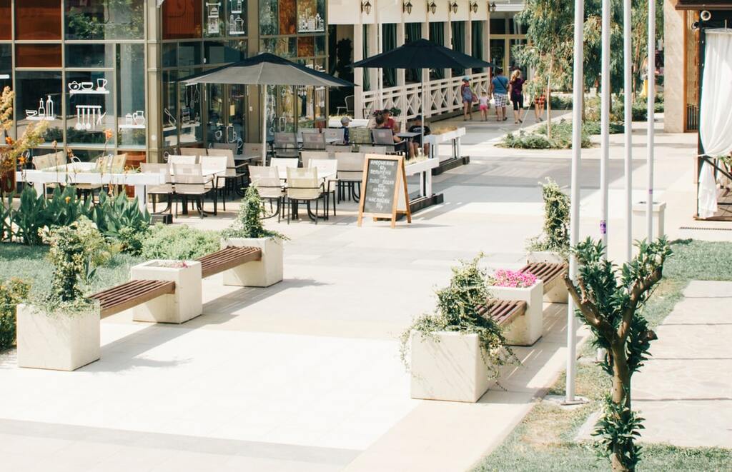 Restaurants in a square