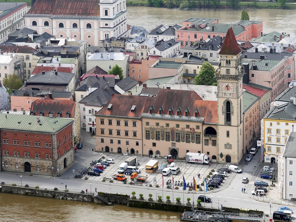 The old town hall of Passau on the banks of the Danube.