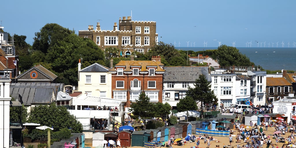 Bleak House and Viking Bay beach and buildings at Broadstairs Kent England