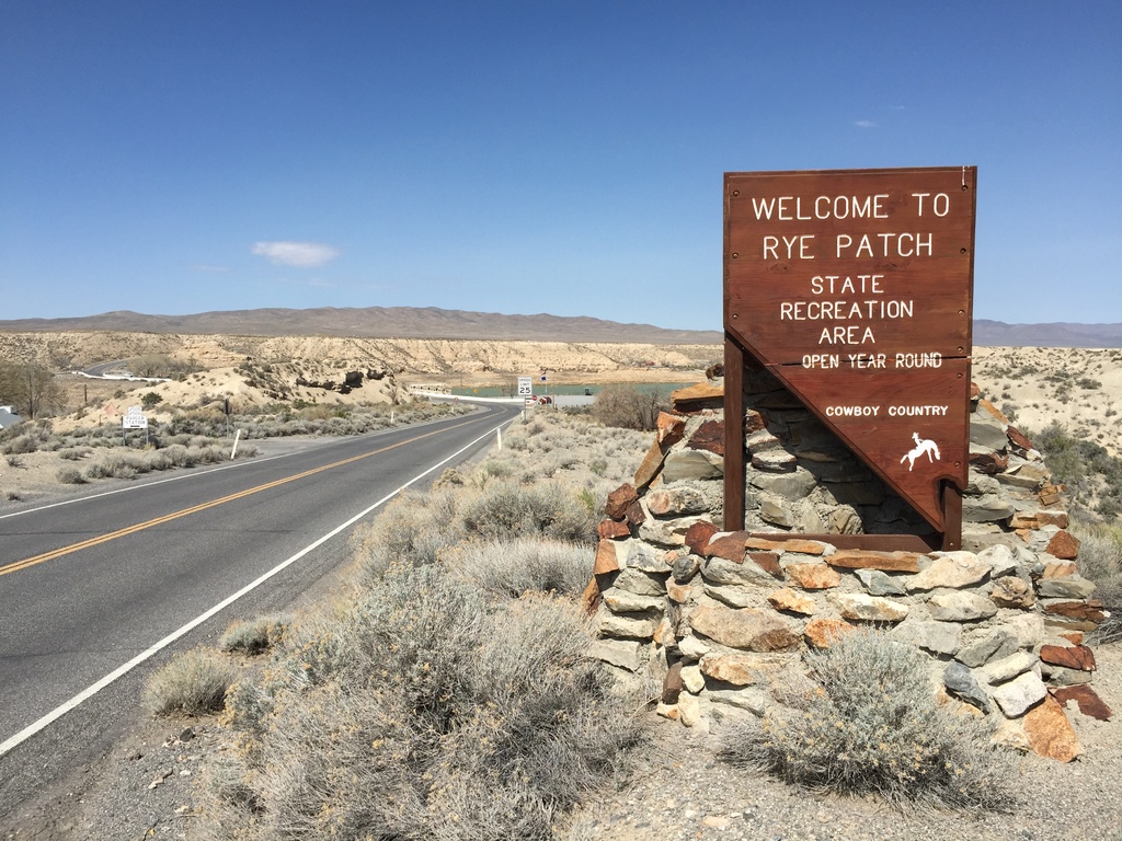 2015-04-18 11 04 26 Sign welcoming visitors to the Rye Patch State Recreation Area in Pershing County, Nevada