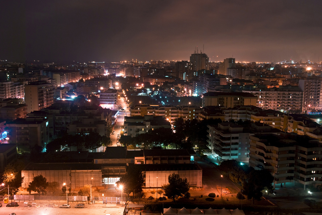 Night skyline of Taranto, Italy