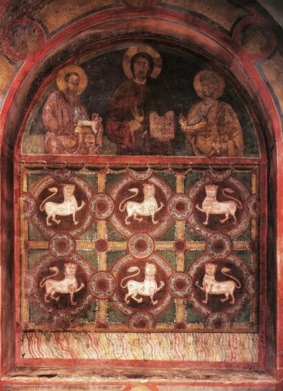 Cristo benedicente e finto arazzo - Foligno
