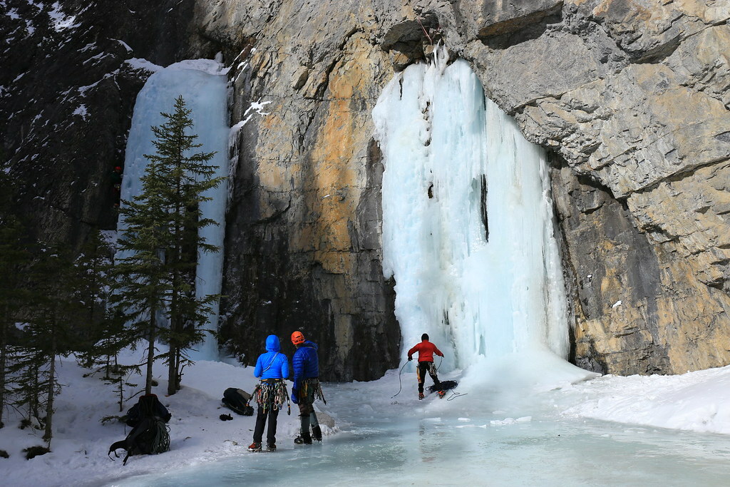 Ice Climbers at Frozen Waterfall in Grotto Canyon