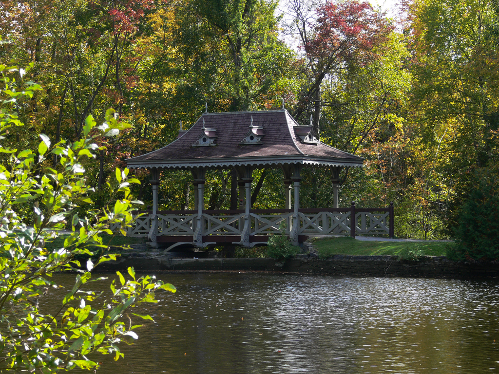 Pagoda Bridge, 610 Parkhill Road West in Jackson Park provides a walkway over what is known as the Artificial Lake.