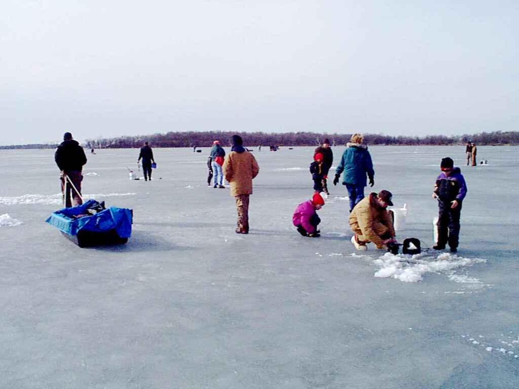 People on ice recreation and sport fishing on ice