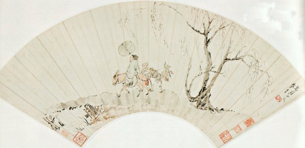 'Zhong Kui and Demons', ink and color on paper fan by Hua Yan (Hua Yan), 18th century Chinese (Qing dynasty)