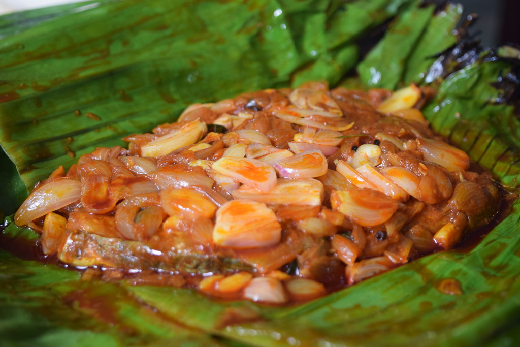 Fish cooked in banana leaf