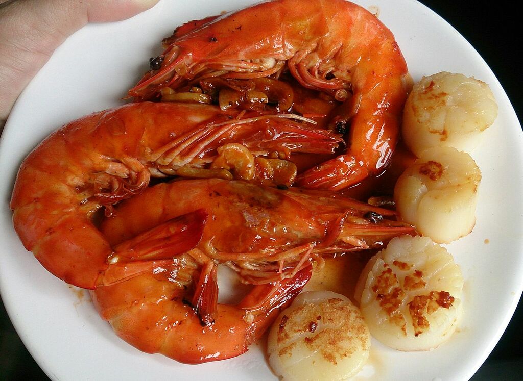 Stir fried prawns and scallops