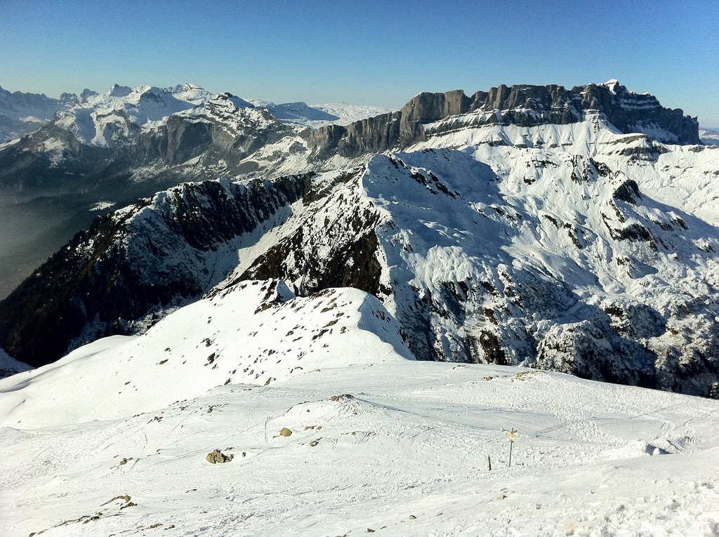 Snowboarding at Le Brevent Ski Resort, Chamonix Mont-Blanc, France