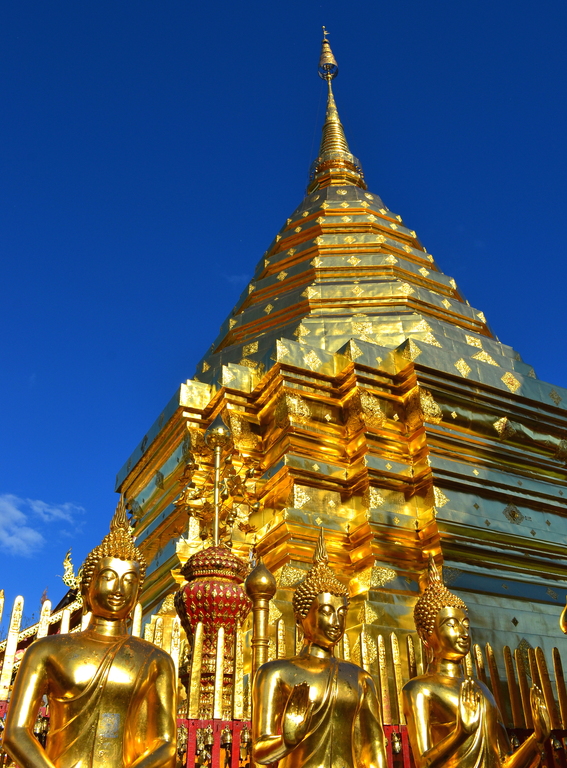 Thailand Wat Phra That Doi Suthep Temple Golden Mount with Buddha Statues