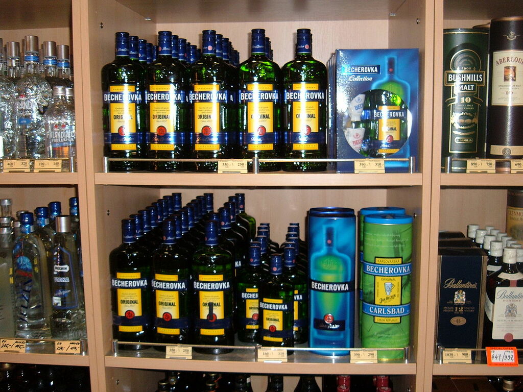 2 shelves of Becherovka