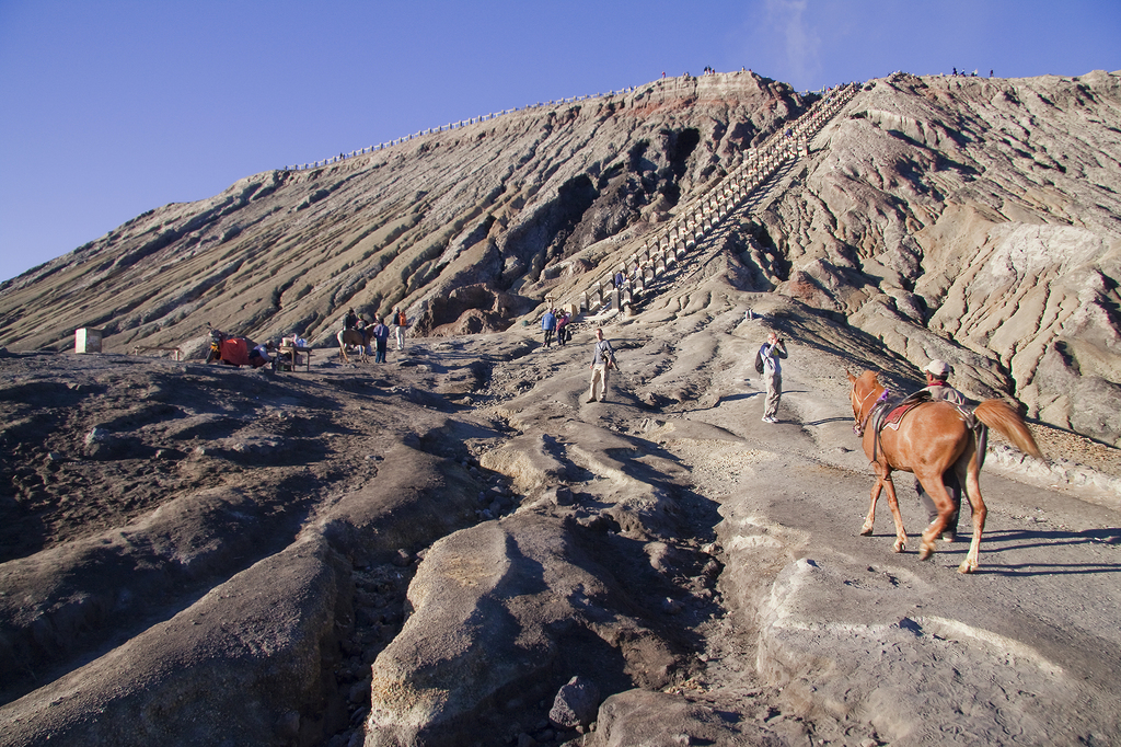 Riding up the volcano Mount Bromo