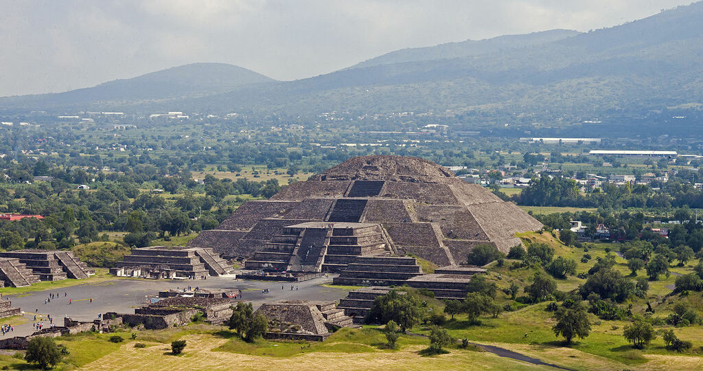 Pyramid of the Moon from Pyramid of the Sun, Teotihuacan, in sunlight