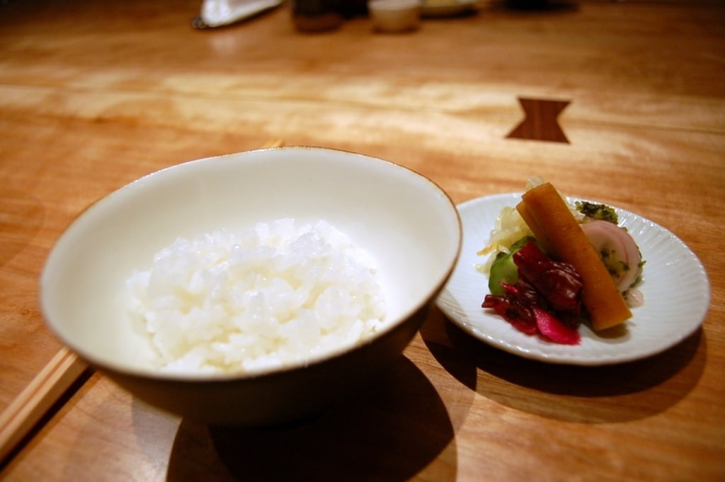 Rice and tsukemono by sunday driver at a hotel in Kyoto