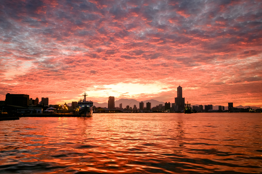 Kaohsiung harbor sunrise skyline